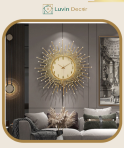 Đồng hồ treo tường decor mặt trời vàng đính đá cao cấp