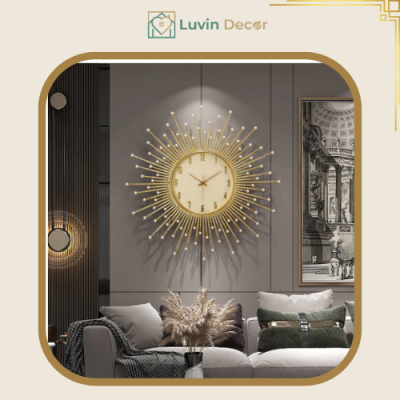 Đồng hồ treo tường decor mặt trời vàng đính đá cao cấp