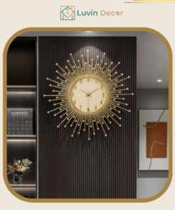 Đồng hồ treo tường decor mặt trời vàng đính đá cao cấp