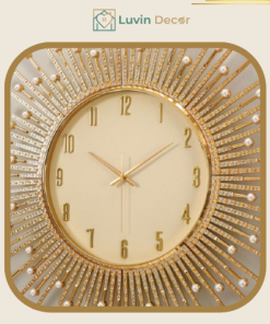 Đồng hồ treo tường decor mặt trời vàng đính đá cao cấp